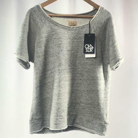 NWT Chaser Linen French Terry Short Sleeve Raw Edge Raglan Pullover in Grey M - Picture 4 of 9